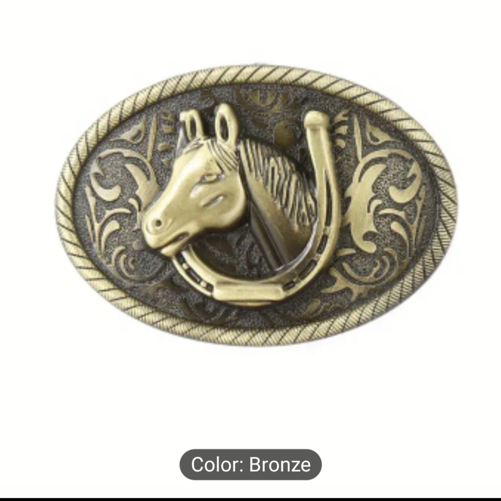 New Bronze Horse And Horse Shoe Belt Buckle, T3MIS5D